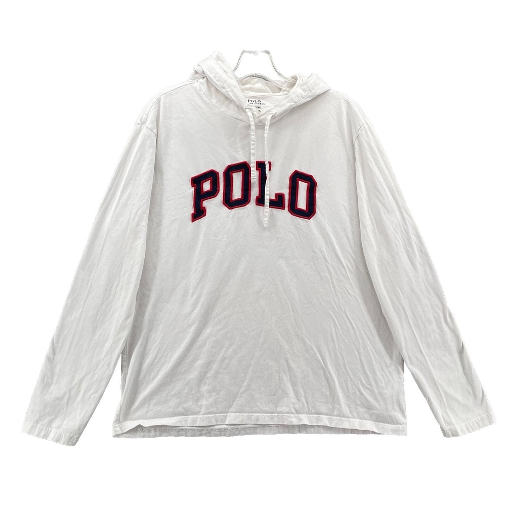 Polo Ralph Lauren Sweatshirt Mens Large‎ White Hoodie Preppy 90's Retro Academia